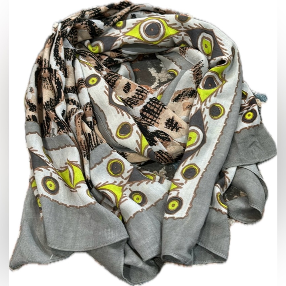 40x 72 Theodore Callum Large Scarf Gray Brown Yellow Evil Eye
